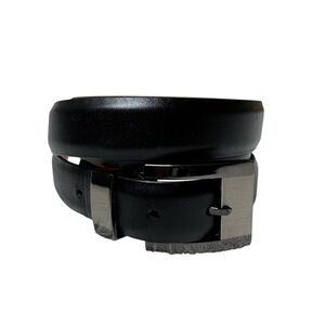 Tulliani Black Calfskin Leather‎ Belt with Silver Tone Buckle Mens Size 44